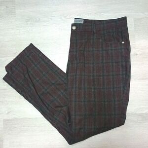 Men's Paisley & Grey Burgundy Maroon Plaid Pants Slim Fit Size 38 X 32